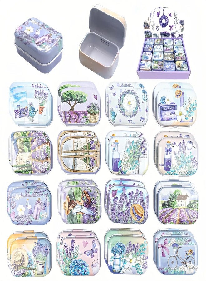 werdecade 16Pcs Mini Trinket Box Jewelry Organizer Storage, Rustic Floral Decorative Boxes Purple Small Metal Tins Storage Case Kit with Lid for Candy, Pins, Gift, Christmas, Travel (Rustic, 16) - Image 1
